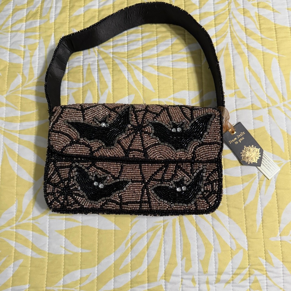 Viral Black and Brown Beaded Bat Shoulder Bag